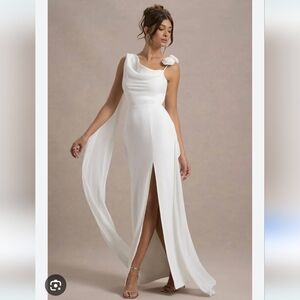 White One Shoulder Gown with Slit